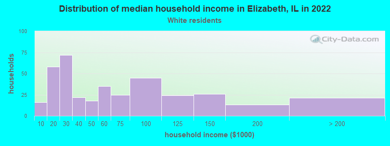 Distribution of median household income in Elizabeth, IL in 2022