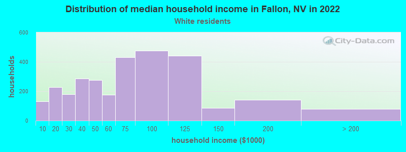 Distribution of median household income in Fallon, NV in 2022