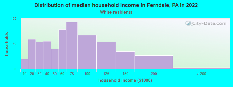Distribution of median household income in Ferndale, PA in 2022