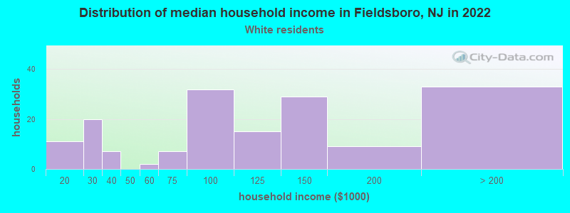 Distribution of median household income in Fieldsboro, NJ in 2022