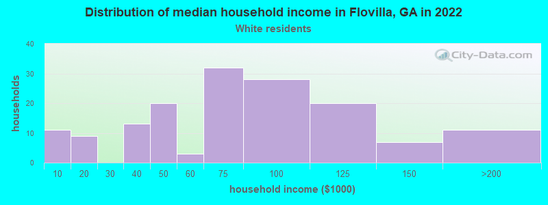 Distribution of median household income in Flovilla, GA in 2022