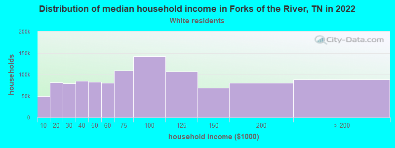 Distribution of median household income in Forks of the River, TN in 2022