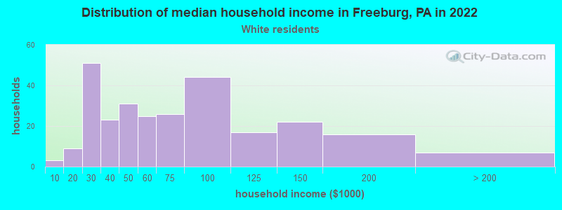 Distribution of median household income in Freeburg, PA in 2022