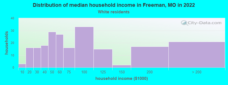 Distribution of median household income in Freeman, MO in 2022