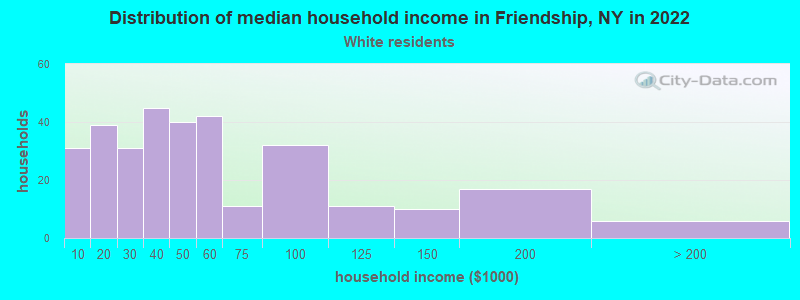 Distribution of median household income in Friendship, NY in 2022