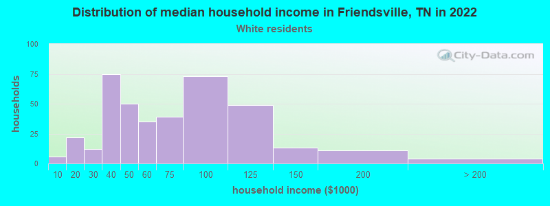 Distribution of median household income in Friendsville, TN in 2022