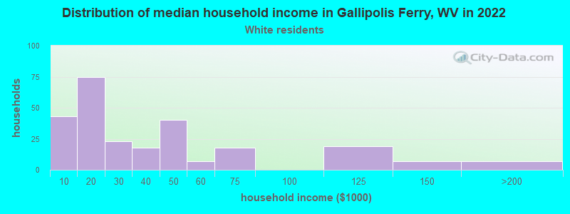 Distribution of median household income in Gallipolis Ferry, WV in 2022