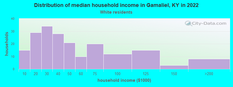 Distribution of median household income in Gamaliel, KY in 2022