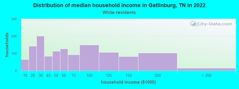 Distribution of median household income in Gatlinburg, TN in 2022