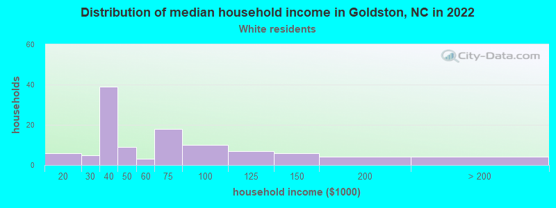 Distribution of median household income in Goldston, NC in 2022