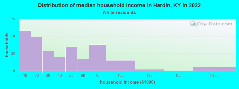 Distribution of median household income in Hardin, KY in 2022
