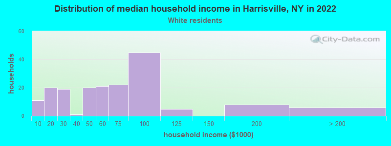 Distribution of median household income in Harrisville, NY in 2022