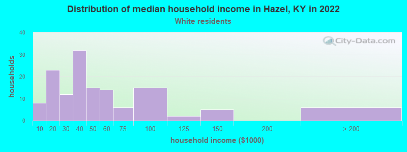 Distribution of median household income in Hazel, KY in 2022
