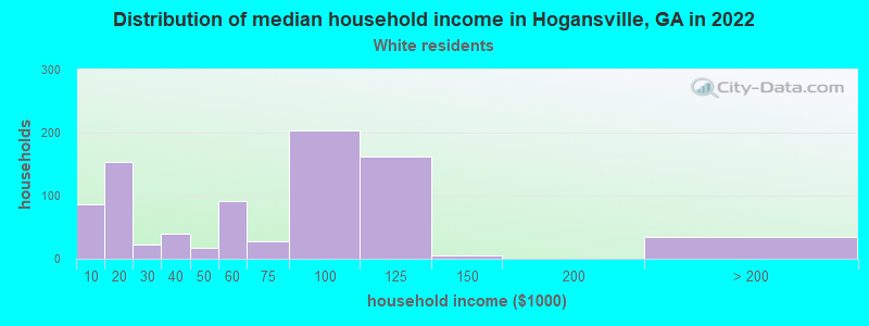 Distribution of median household income in Hogansville, GA in 2022