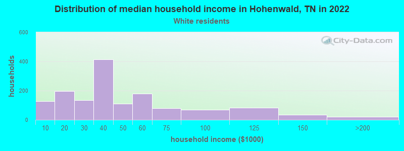 Distribution of median household income in Hohenwald, TN in 2022