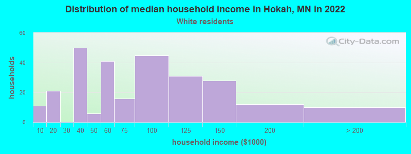 Distribution of median household income in Hokah, MN in 2022