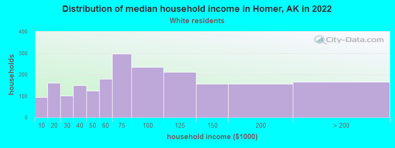 Distribution of median household income in Homer, AK in 2022