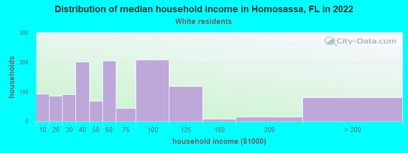 Distribution of median household income in Homosassa, FL in 2022