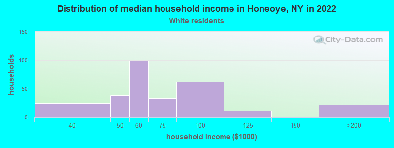Distribution of median household income in Honeoye, NY in 2022