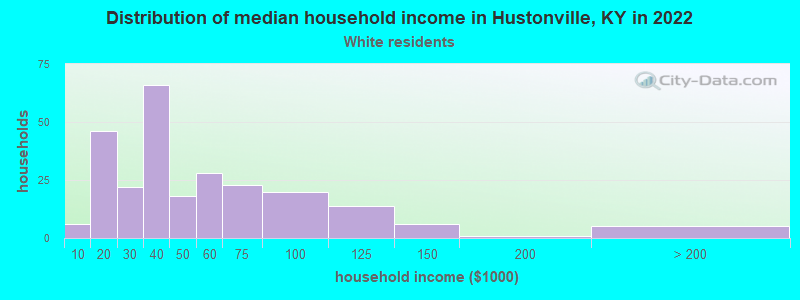 Distribution of median household income in Hustonville, KY in 2022