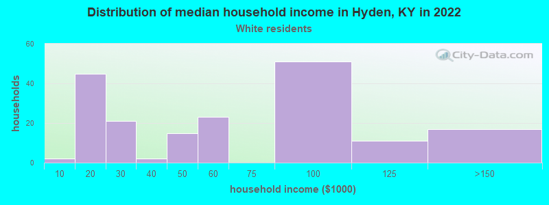 Distribution of median household income in Hyden, KY in 2022