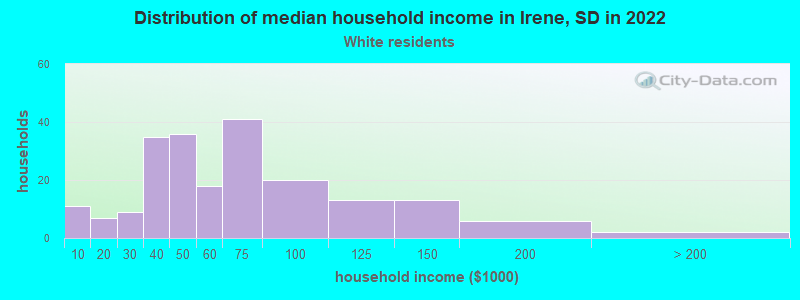 Distribution of median household income in Irene, SD in 2022