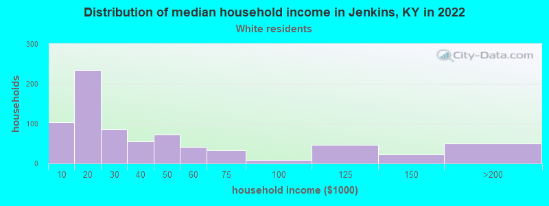 Distribution of median household income in Jenkins, KY in 2022