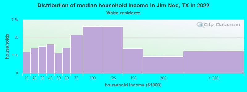 Distribution of median household income in Jim Ned, TX in 2022