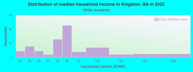 Distribution of median household income in Kingston, GA in 2022