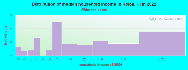 Distribution of median household income in Koloa, HI in 2022