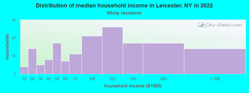 Distribution of median household income in Leicester, NY in 2022
