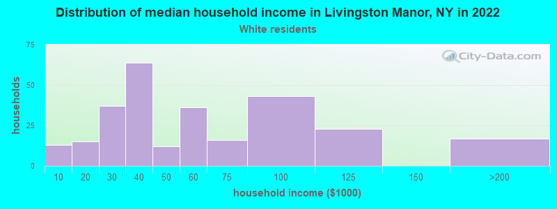 Distribution of median household income in Livingston Manor, NY in 2022