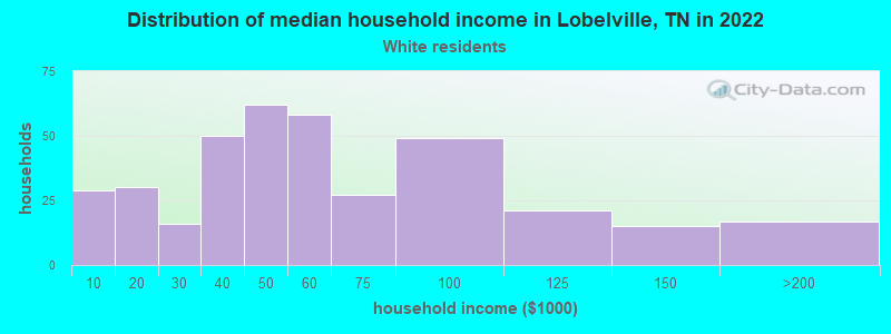Distribution of median household income in Lobelville, TN in 2022