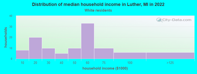 Distribution of median household income in Luther, MI in 2022