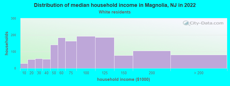 Distribution of median household income in Magnolia, NJ in 2022