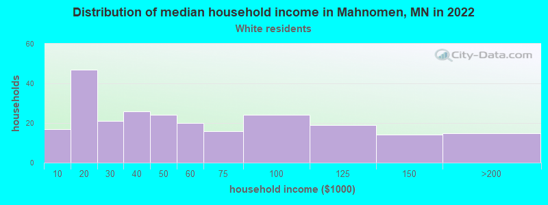 Distribution of median household income in Mahnomen, MN in 2022