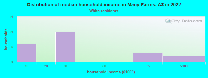 Distribution of median household income in Many Farms, AZ in 2022