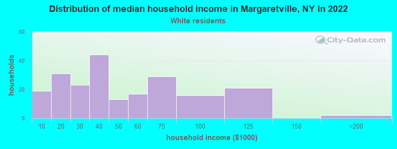 Distribution of median household income in Margaretville, NY in 2022