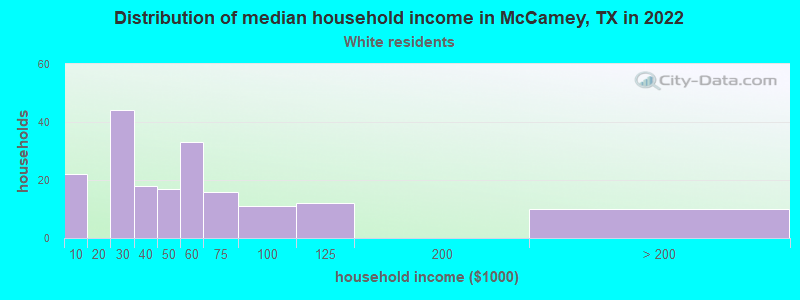Distribution of median household income in McCamey, TX in 2022