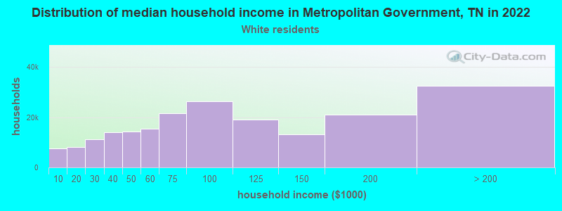 Distribution of median household income in Metropolitan Government, TN in 2022