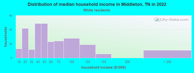 Distribution of median household income in Middleton, TN in 2022