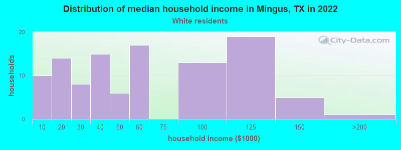 Distribution of median household income in Mingus, TX in 2019