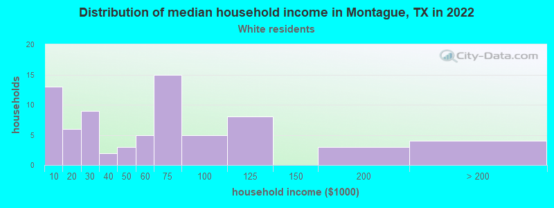 Distribution of median household income in Montague, TX in 2022