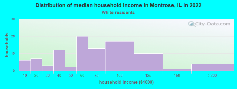 Distribution of median household income in Montrose, IL in 2022