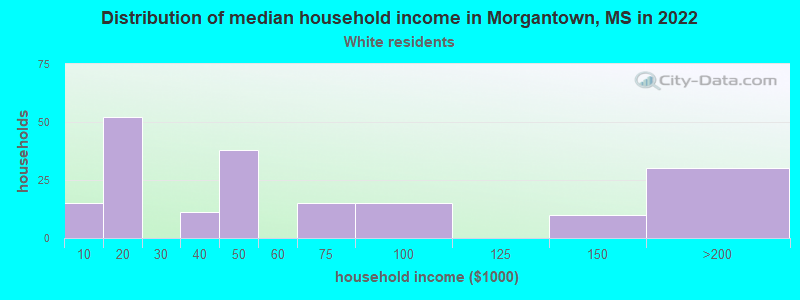 Distribution of median household income in Morgantown, MS in 2022