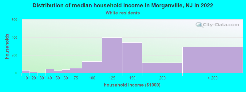 Distribution of median household income in Morganville, NJ in 2022