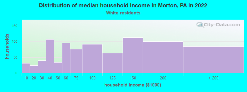 Distribution of median household income in Morton, PA in 2022