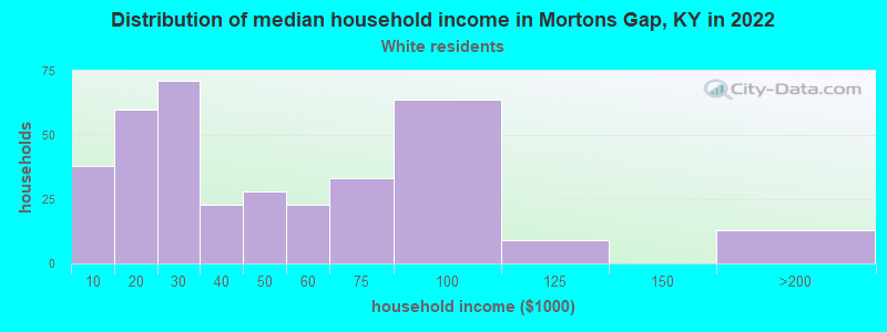 Distribution of median household income in Mortons Gap, KY in 2022