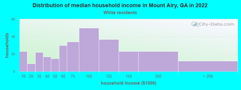 Distribution of median household income in Mount Airy, GA in 2022