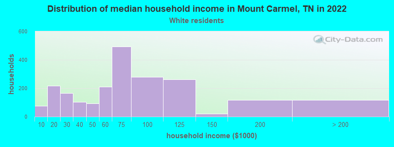 Distribution of median household income in Mount Carmel, TN in 2022